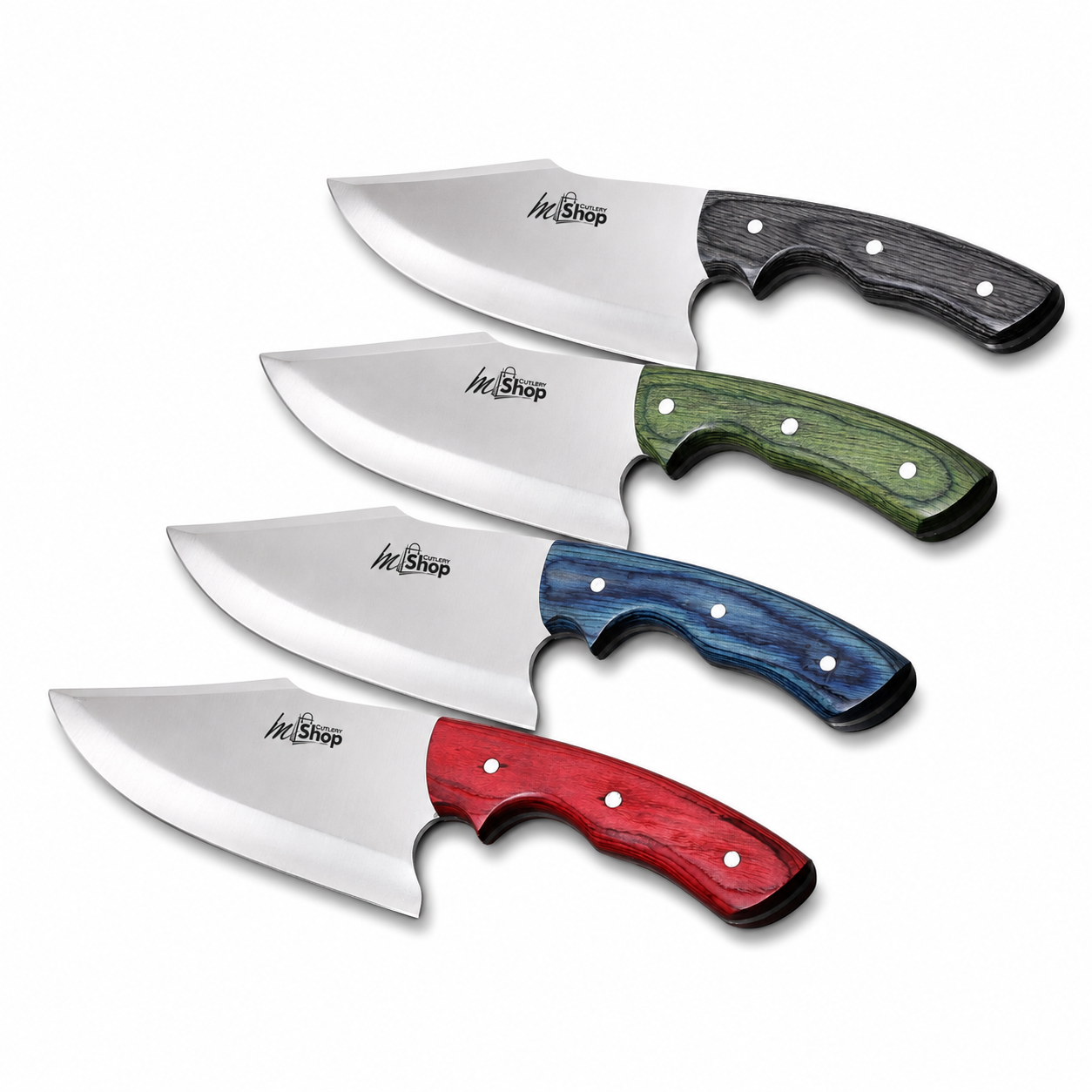 Buy a 6.5″ skinner knife in 12C27 stainless steel with a color wood handle. Full flat grind, razor-sharp, built for hunting & skinning. Order at Mughal Cutlery.