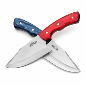 Buy a 6.5" skinner knife in 12C27 stainless steel with a color wood handle. Full flat grind, razor-sharp, built for hunting & skinning. Order at Mughal Cutlery.