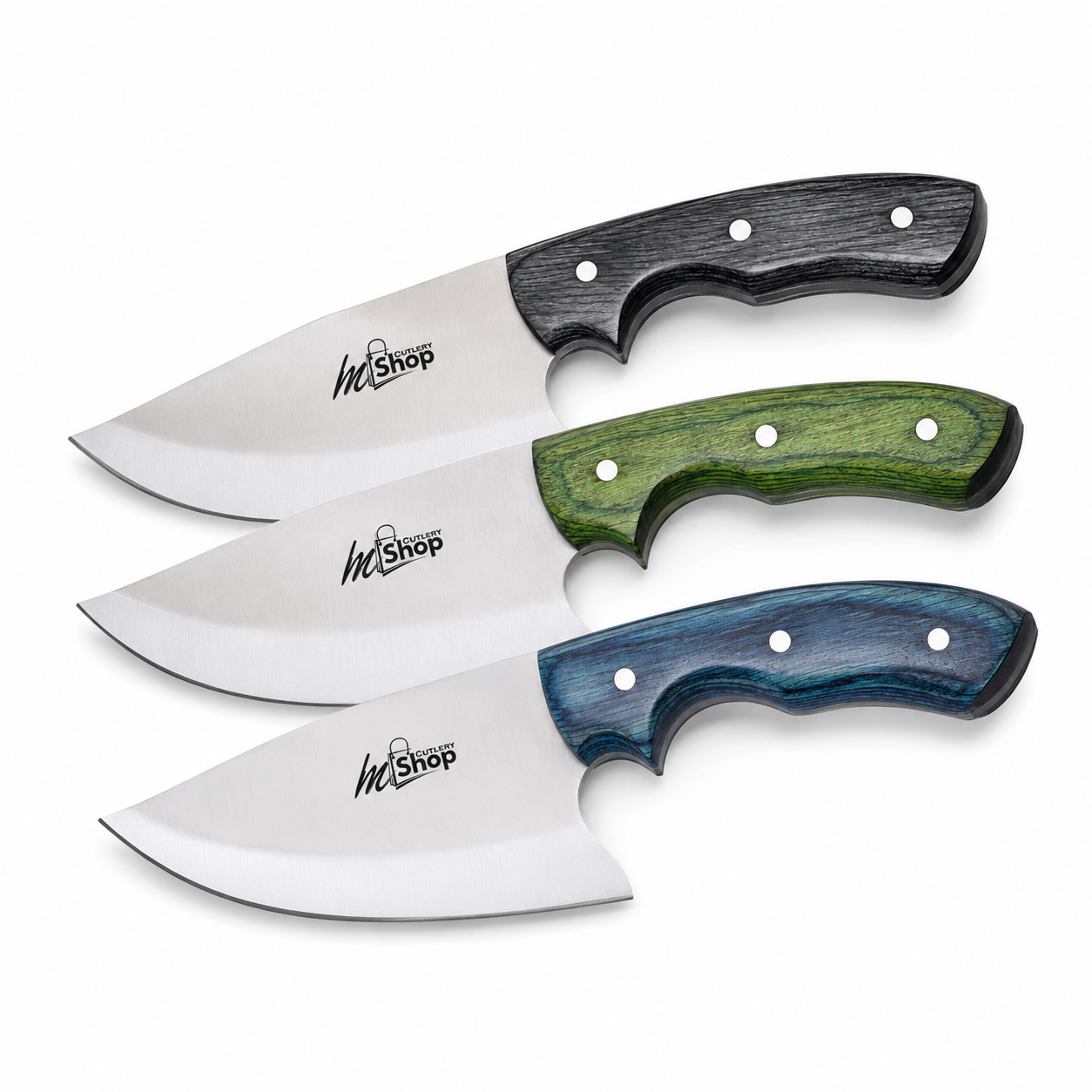 Buy a 6.5″ skinner knife in 12C27 stainless steel with a color wood handle. Full flat grind, razor-sharp, built for hunting & skinning. Order at Mughal Cutlery.
