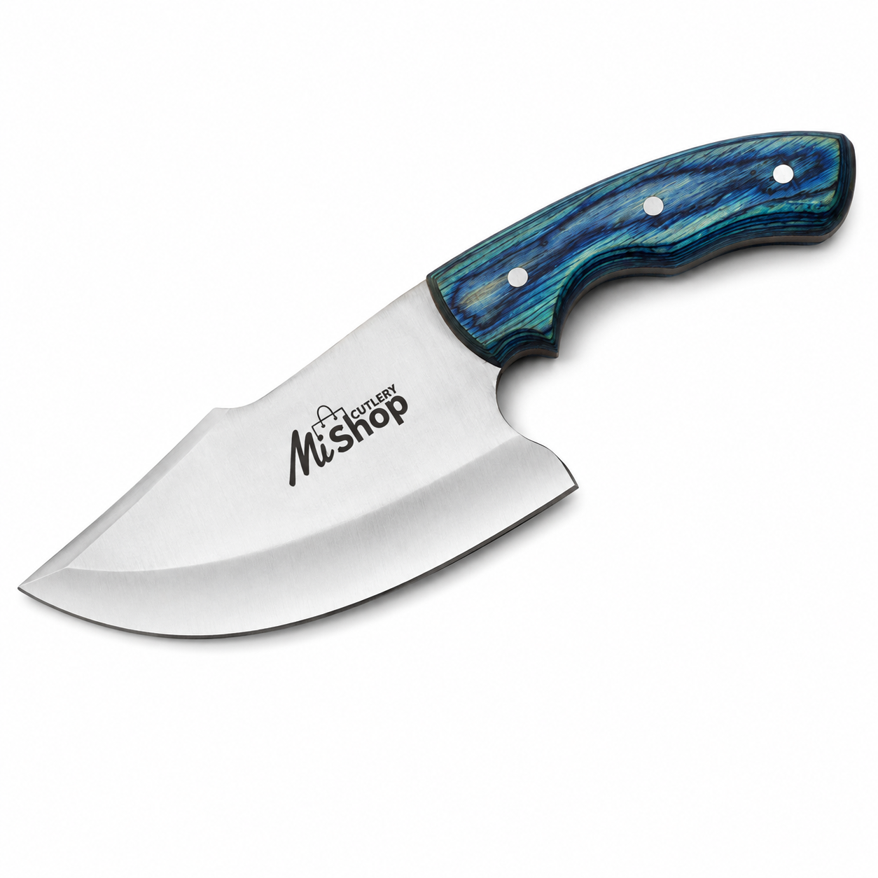 Buy a 6.5″ skinner knife in 12C27 stainless steel with a color wood handle. Full flat grind, razor-sharp, built for hunting & skinning. Order at Mughal Cutlery.