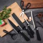 6 Pcs Non Stick Kitchen Knife Set – Super Sharp High Carbon Steel Knives with Scissors