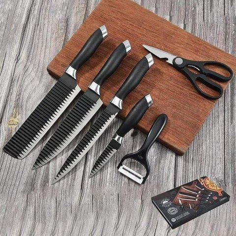 6 Pcs Non Stick Kitchen Knife Set – Super Sharp High Carbon Steel Knives with Scissors - Image 4